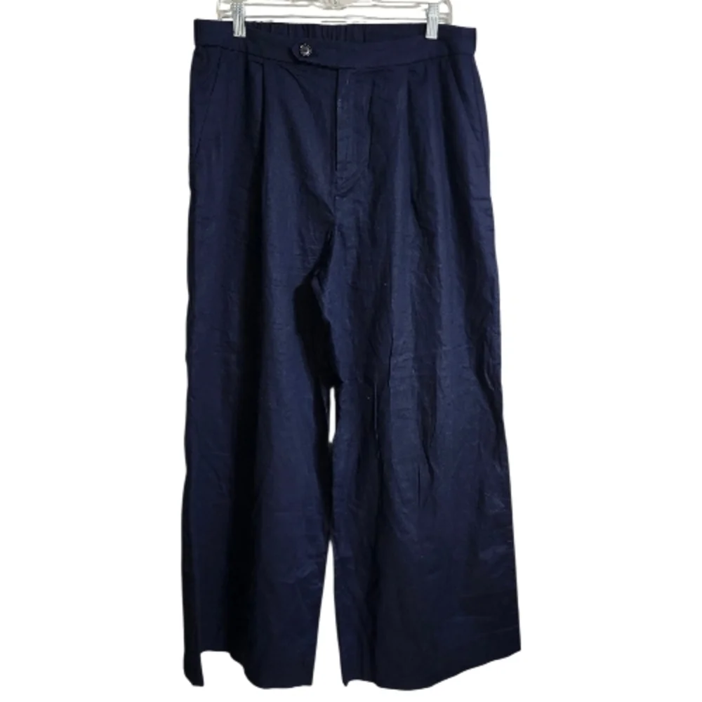 Banana Republic Navy Wide-Leg Linen Pants